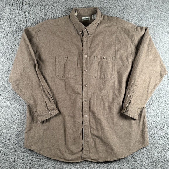 Vtg LL Bean Shirt Mens 3XL Olive Chamois Heavy Flannel Button Down Made In USA‎ - Picture 1 of 8